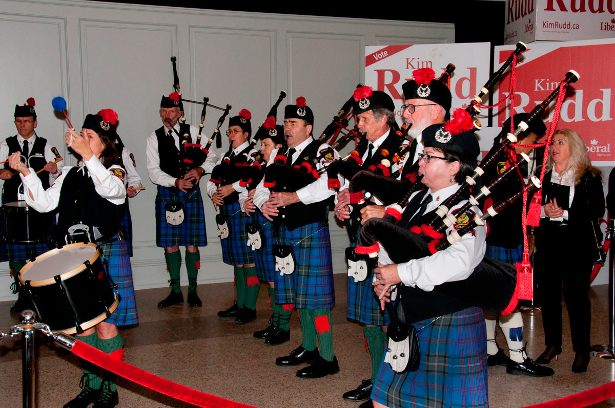 Cobourg Police Pipes and Drums at Trudeau event